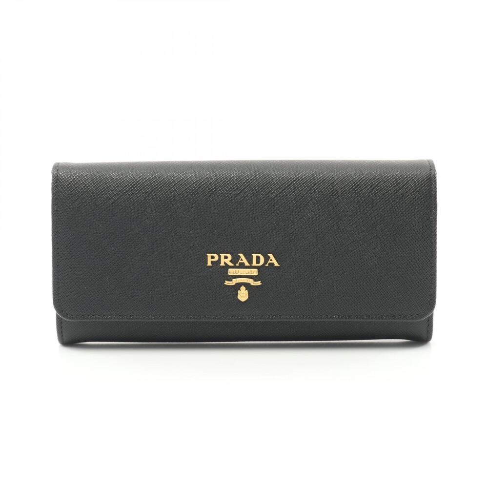 Prada Saffiano Metal Bifold Long Wallet Leather Black